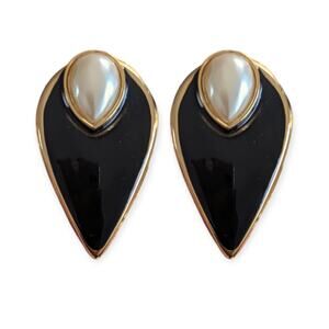 Iconic 70s 80s Art Deco Revival Enamel Pearl Earrings